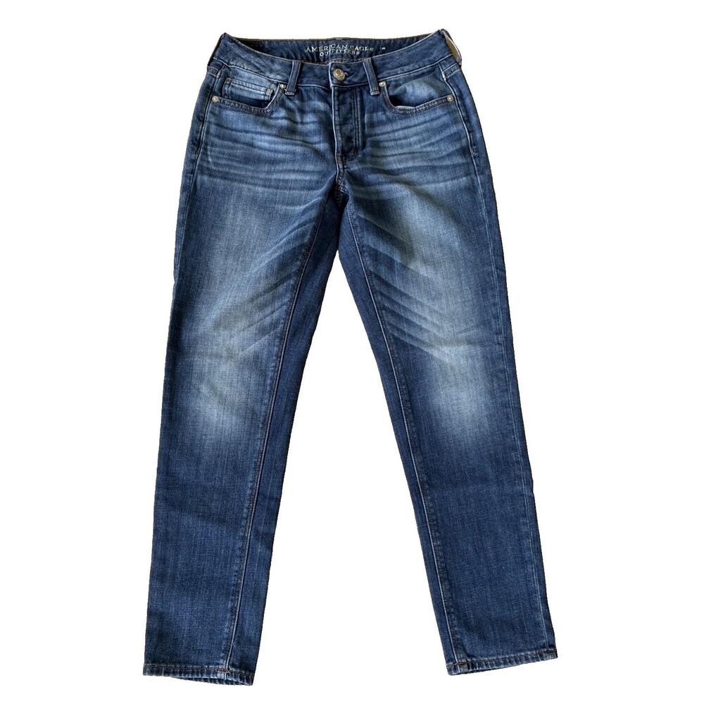 American Eagle Blue Medium Wash Mid-Rise Tomgirl Denim Jeans Women's Size 2R